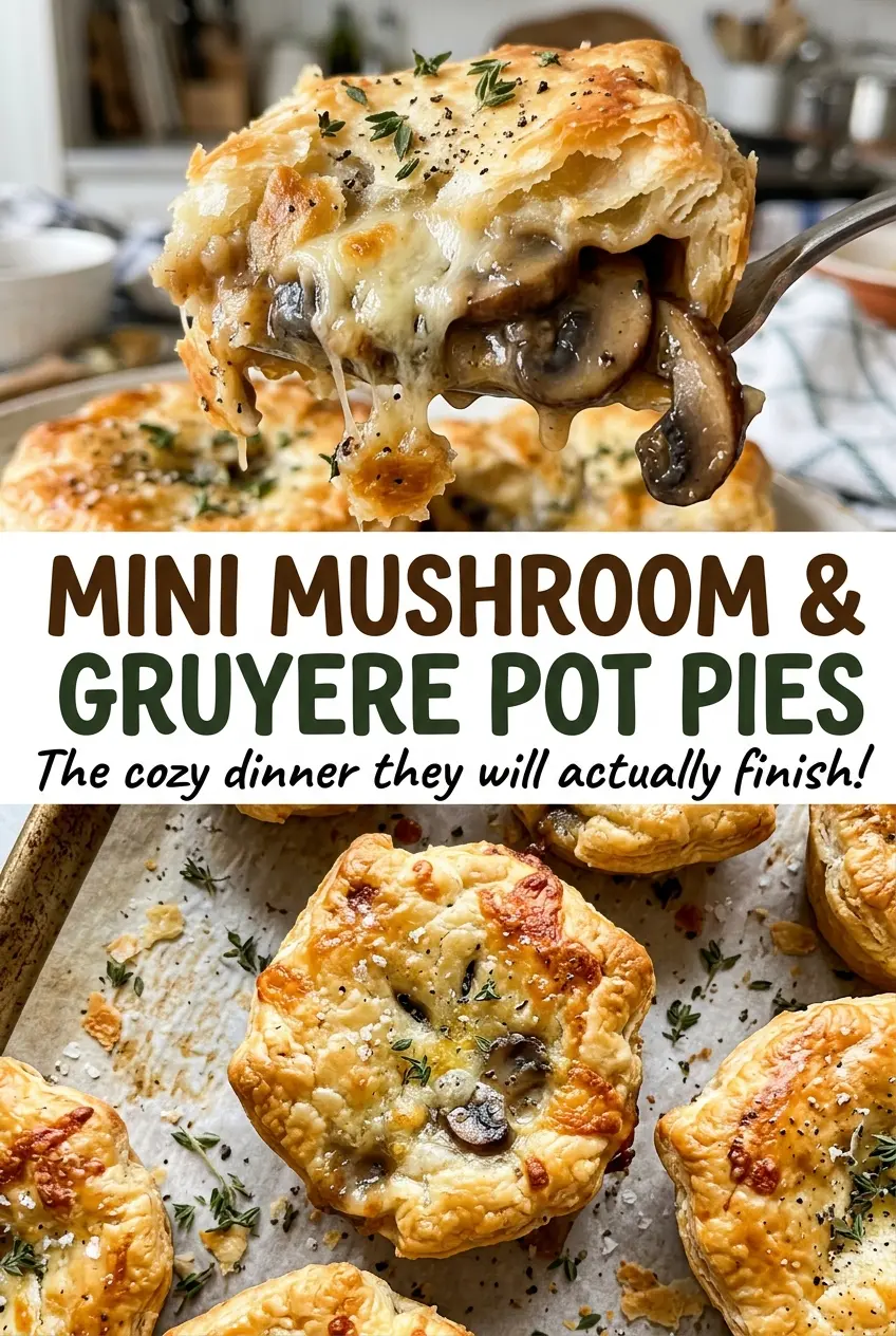 Mini Mushroom and Gruyere Pot Pies bubbling creamy filling