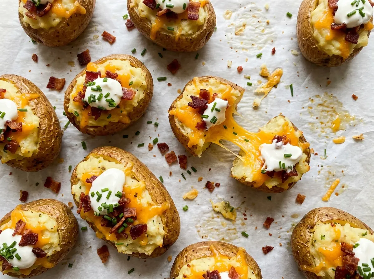 Mini Twice Baked Potatoes golden cheddar tops