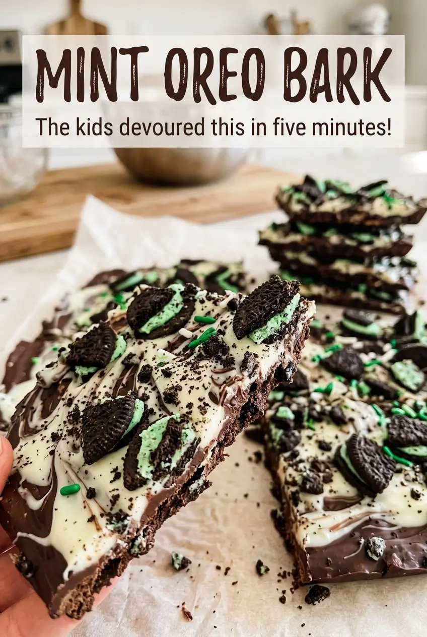 Mint Oreo Bark with crushed cookie pieces