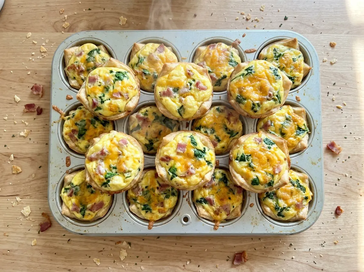 Muffin Tin Mini Quiche golden bacon cheddar