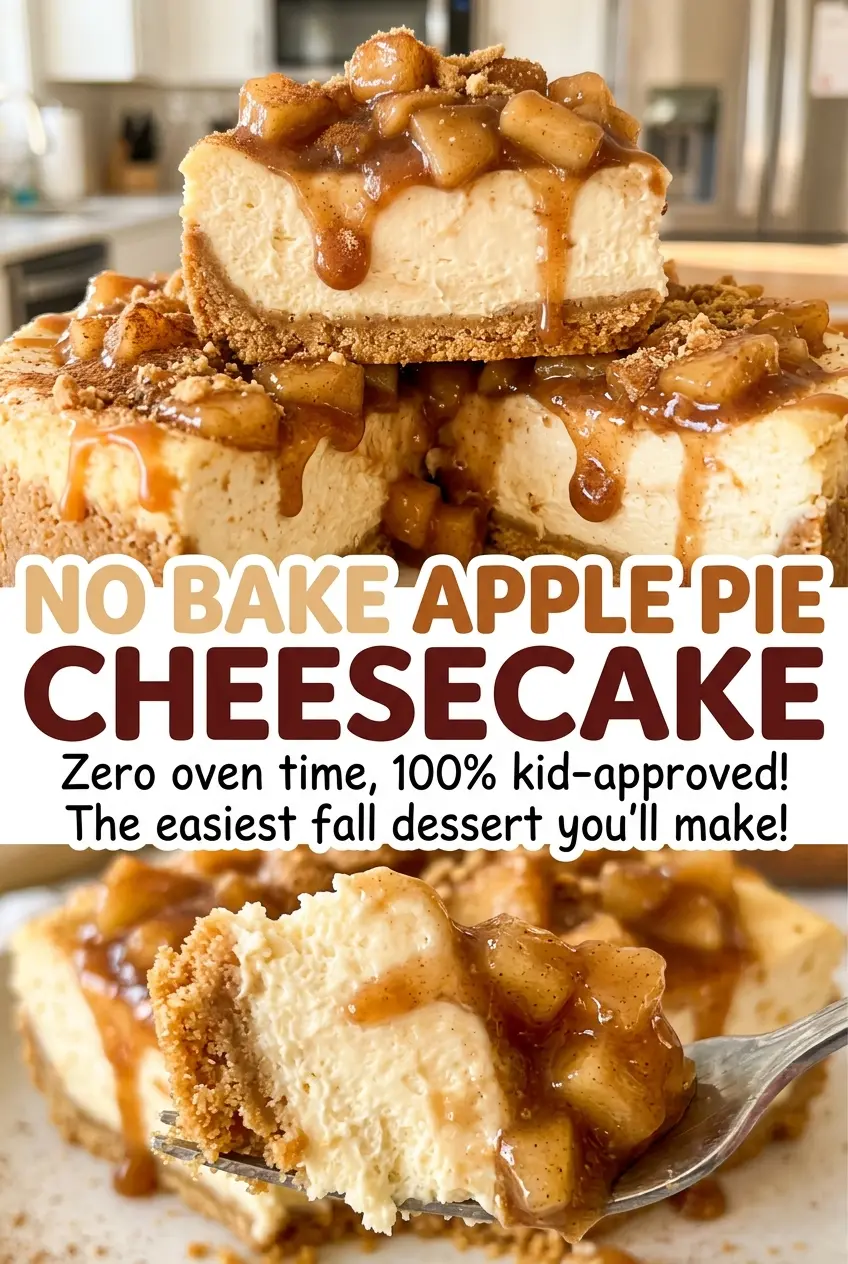 No Bake Apple Pie Cheesecake with cinnamon apples