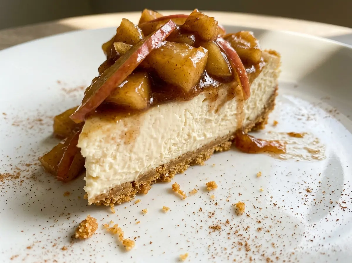 No Bake Apple Pie Cheesecake with cinnamon apples