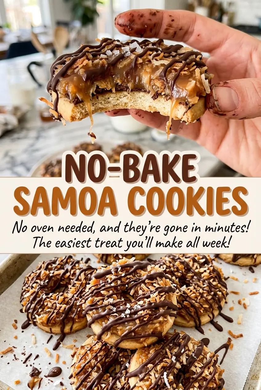 No Bake Samoa Cookies caramel chocolate drizzle