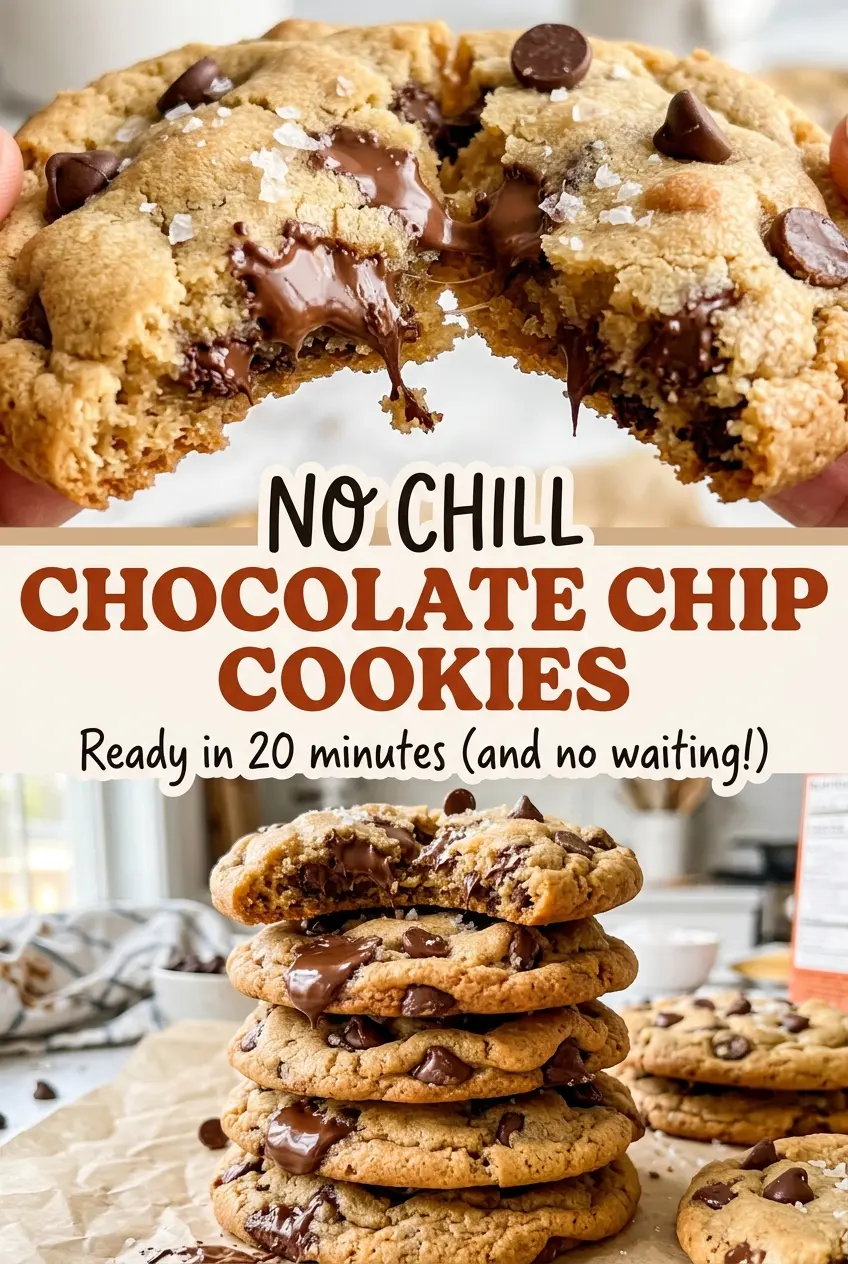 No Chill Chocolate Chip Cookies with melty chocolate