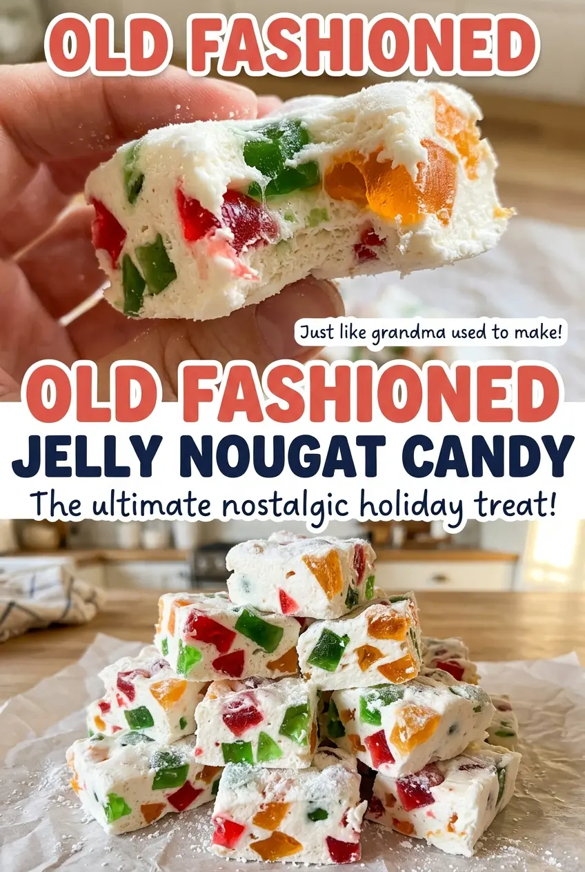 Old Fashioned Jelly Nougat Candy cut into colorful squares
