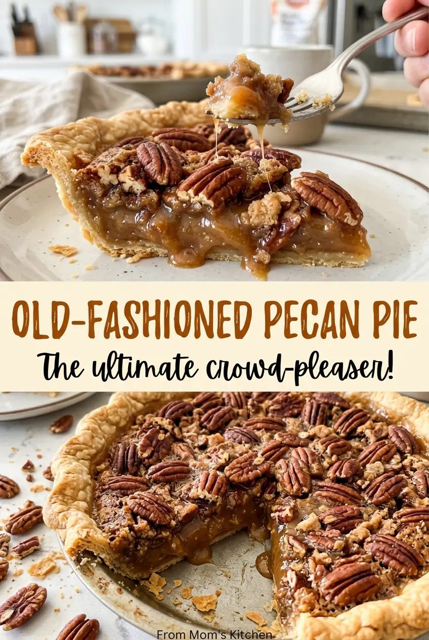 Old Fashioned Pecan Pie with golden crimped crust