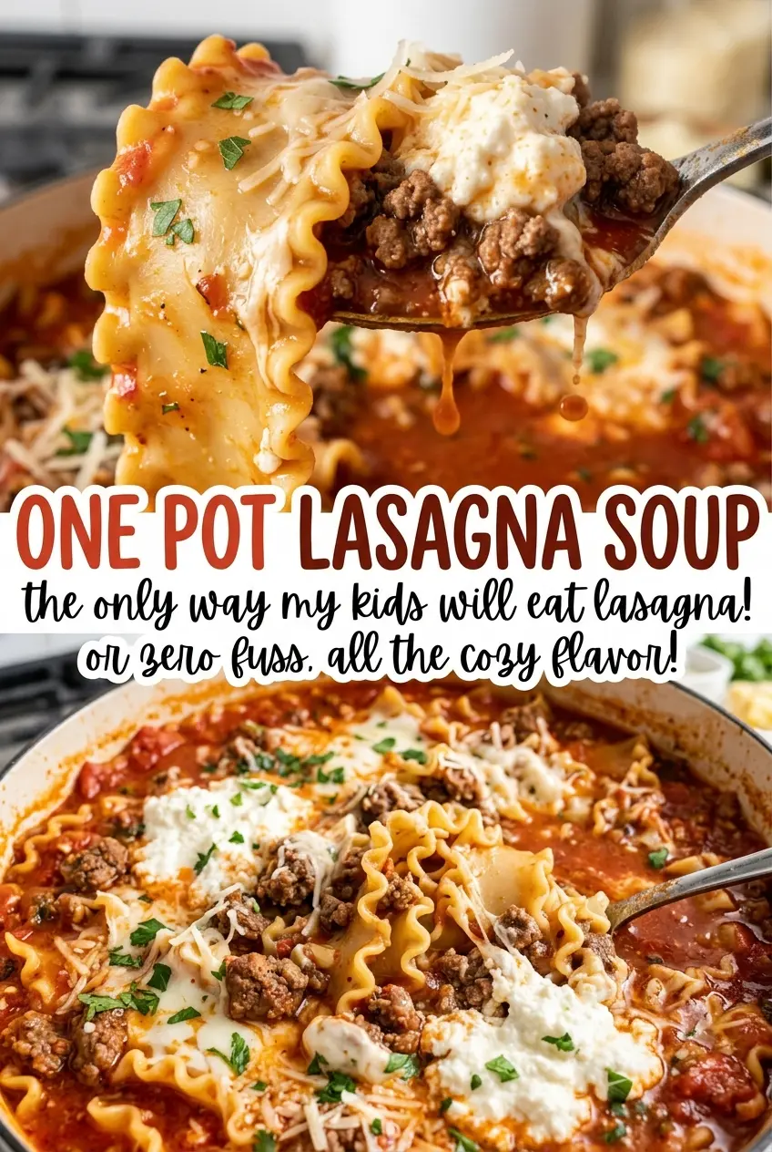 One Pot Lasagna Soup rich cheesy bowl