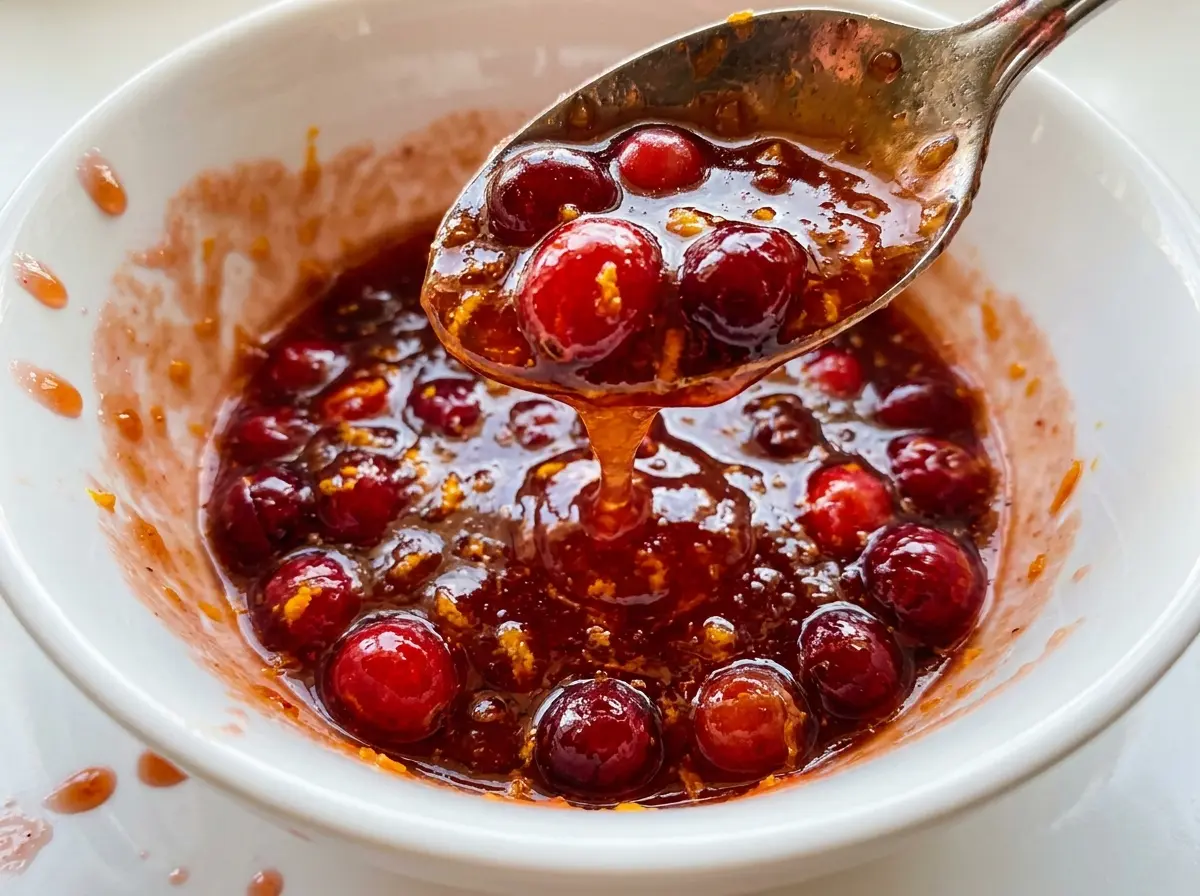 Orange Bourbon Cranberry Sauce glossy tart berries