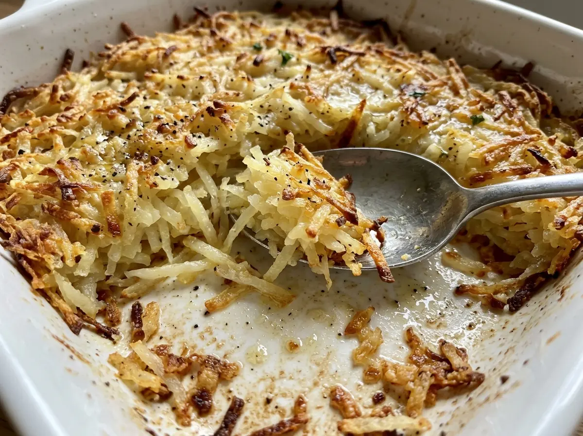 Oven baked hash browns with golden crisp edges