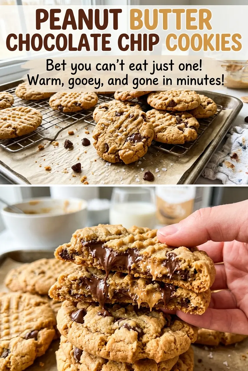 Peanut butter chocolate chip cookies with golden edges