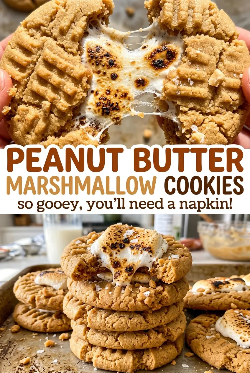 Peanut Butter Marshmallow Cookies with fork-marked tops