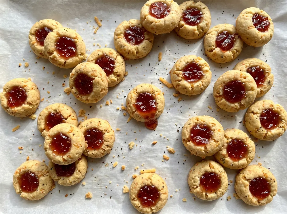 Pepper Jelly Thumbprint Bites golden cheesy peppery