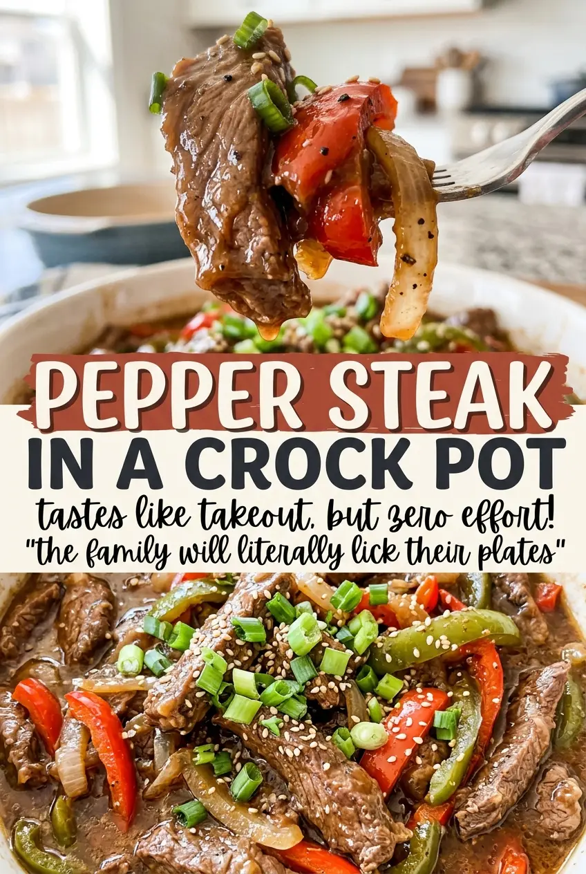 Pepper Steak in a Crock Pot, savory and colorful