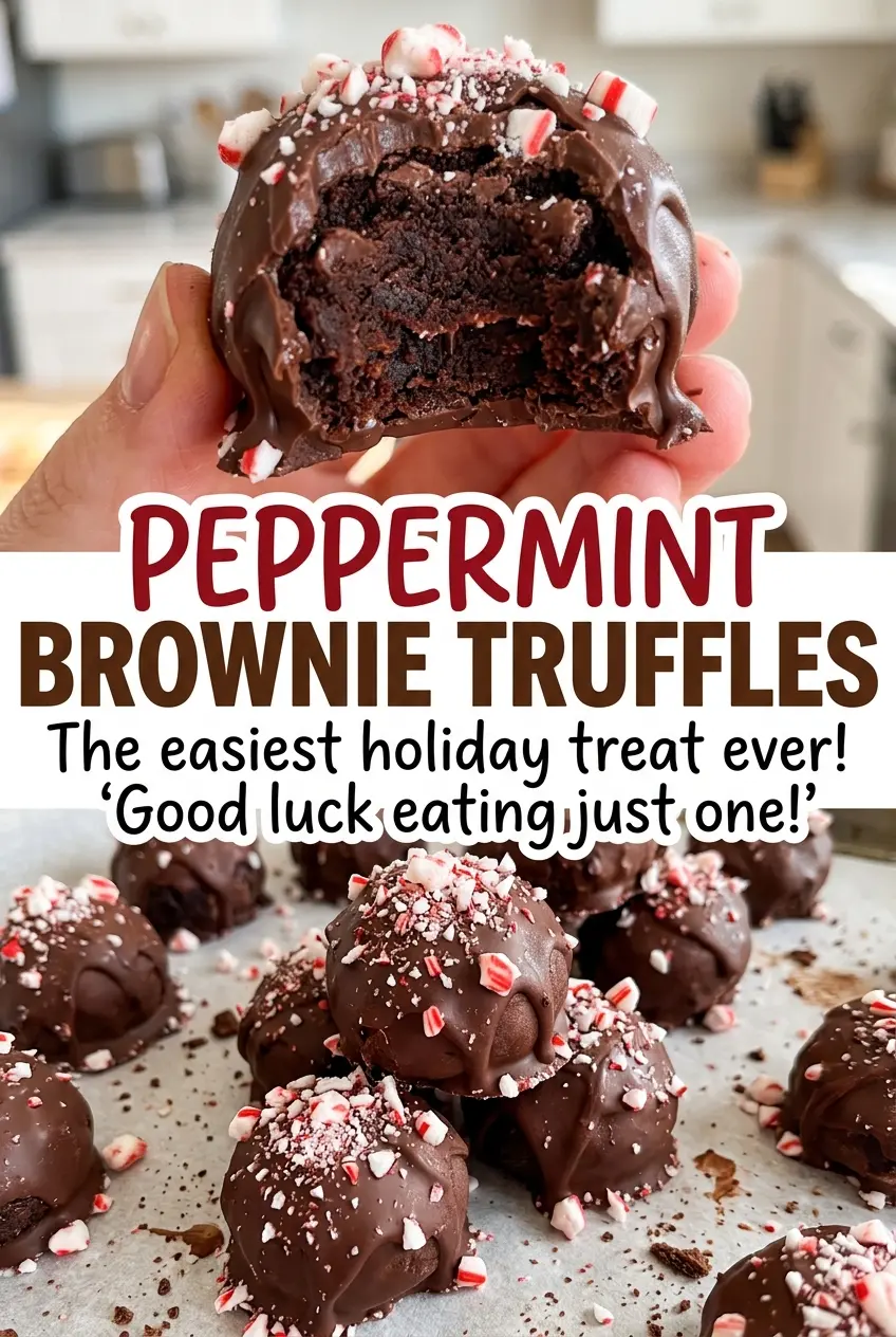 Peppermint Brownie Truffles with candy cane topping