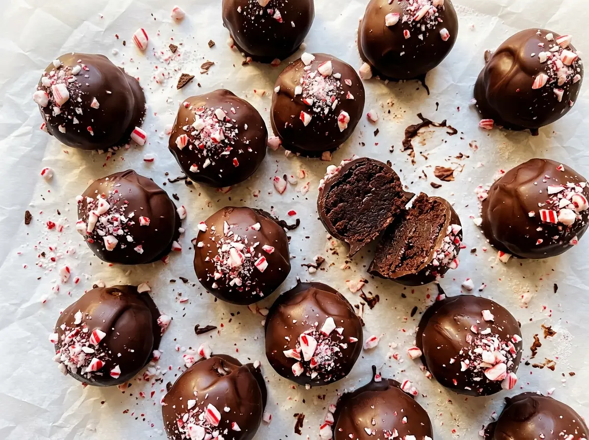 Peppermint Brownie Truffles with chocolate coating