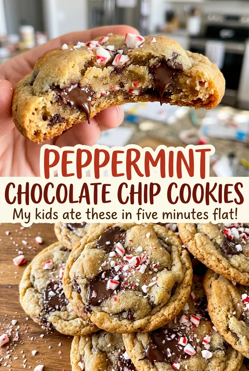 Peppermint Chocolate Chip Cookies, soft minty centers