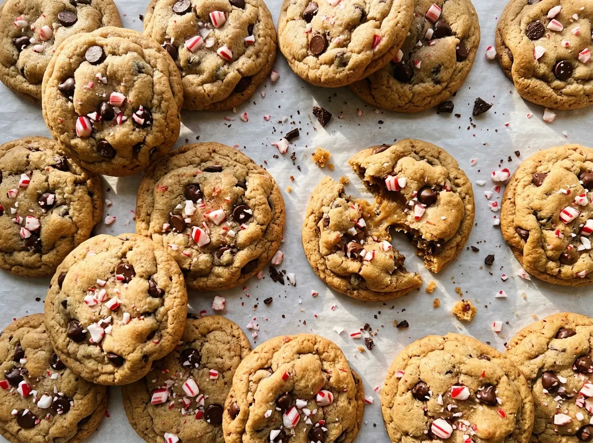 Peppermint Chocolate Chip Cookies with chewy chocolate centers