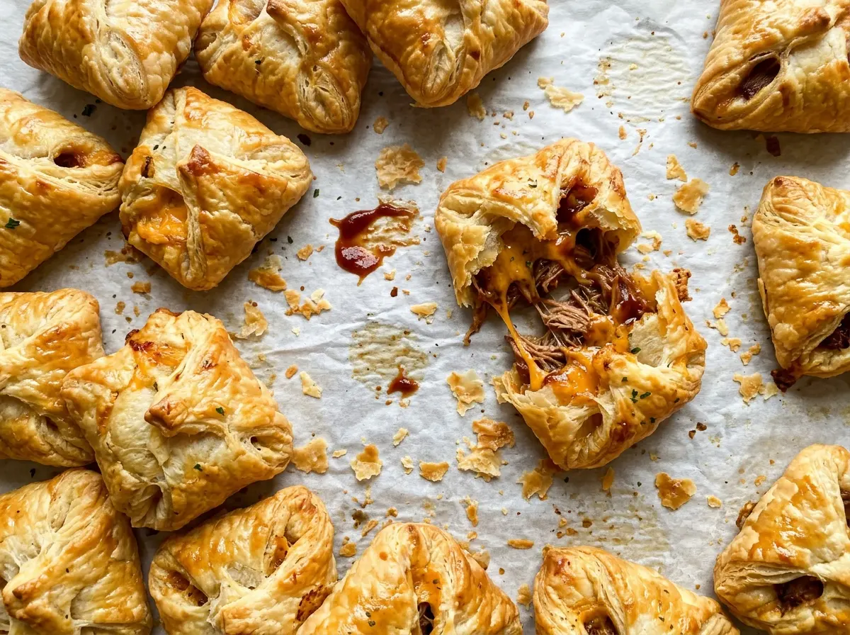 Pulled Pork Pastry Puffs golden flaky triangles
