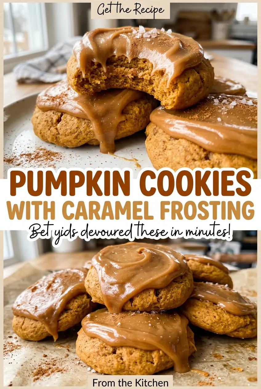 Pumpkin cookies with caramel frosting, soft cake-like cookies
