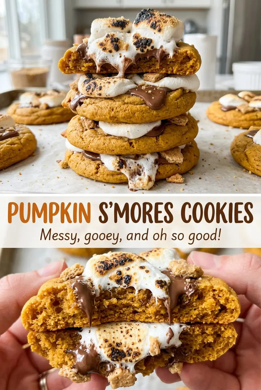 Pumpkin Smores Cookies with chocolate graham pieces
