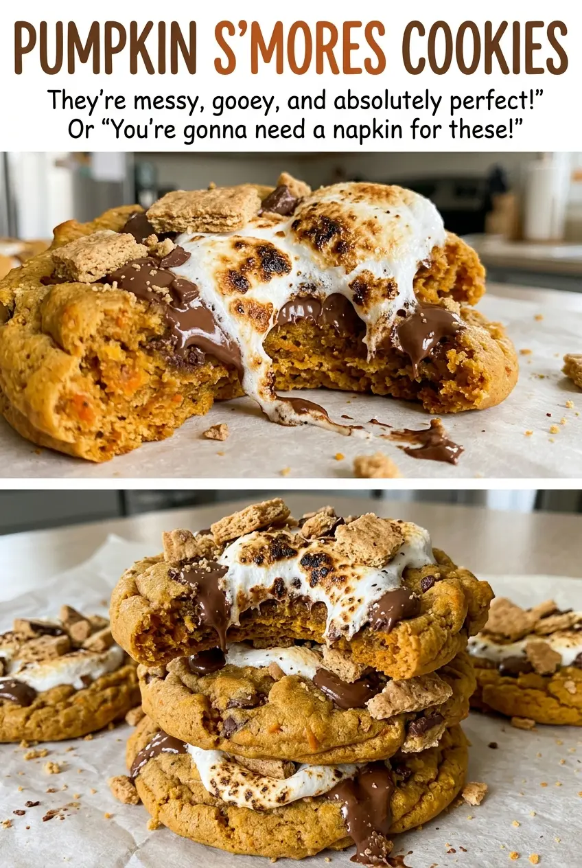 Pumpkin Smores Cookies with soft spiced centers