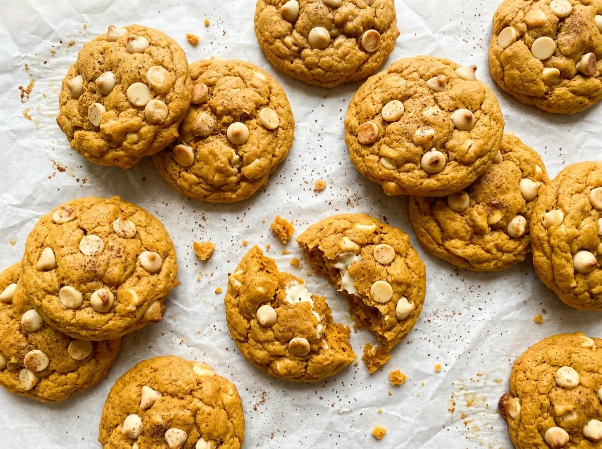 Pumpkin White Chocolate Chip Cookies soft centers