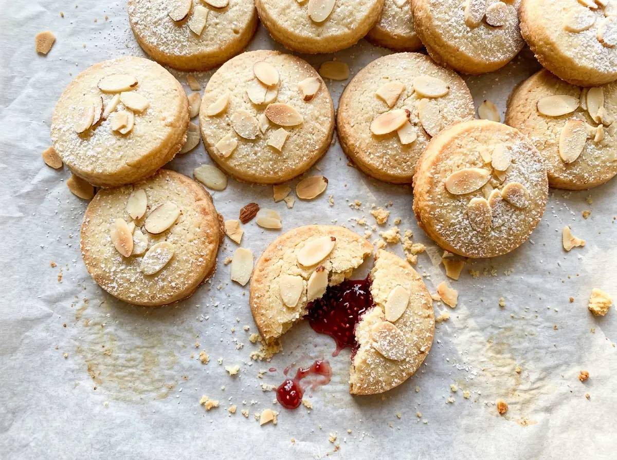 Raspberry Almond Shortbread Cookies buttery jam thumbprints