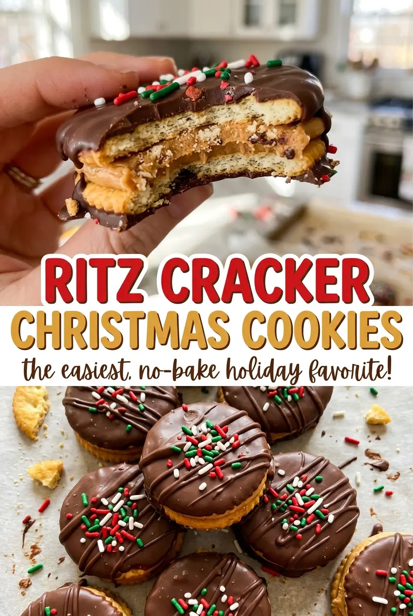 Ritz Cracker Christmas Cookies stacked with festive sprinkles