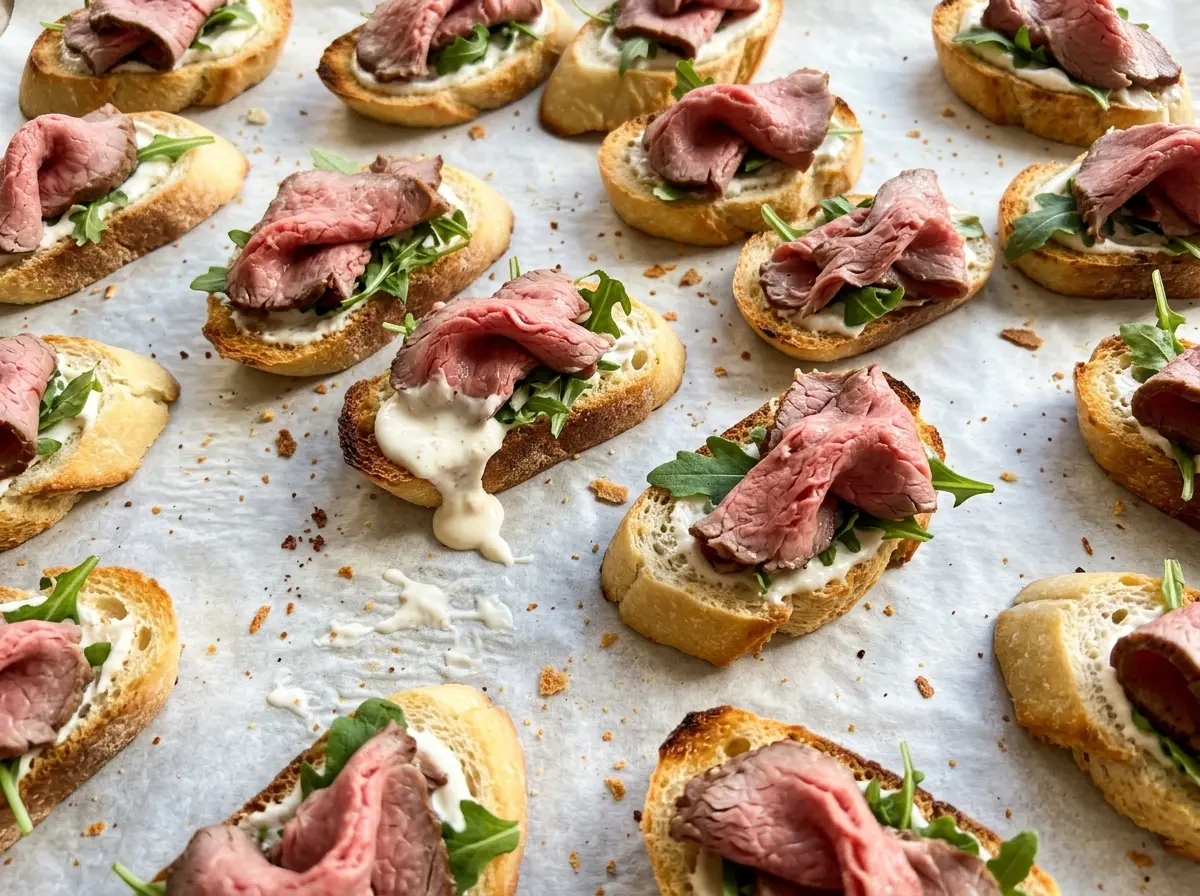 Roast Beef Crostini golden crisp bites