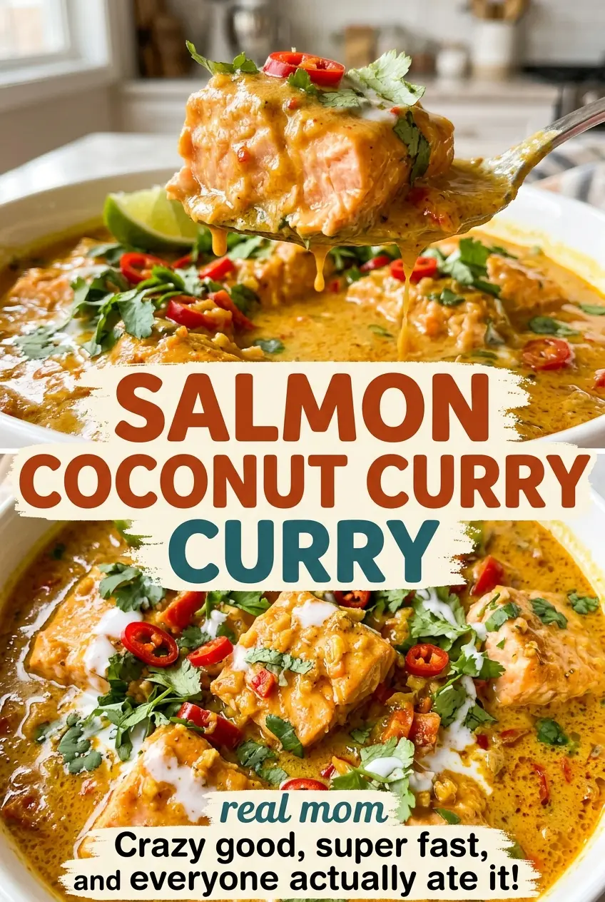 Salmon Coconut Curry with tender salmon chunks