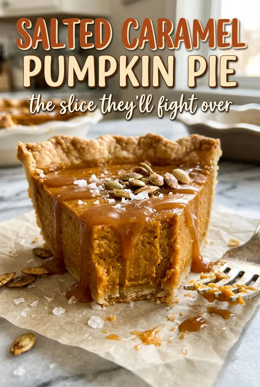 Salted Caramel Pumpkin Pie with spiced custard filling
