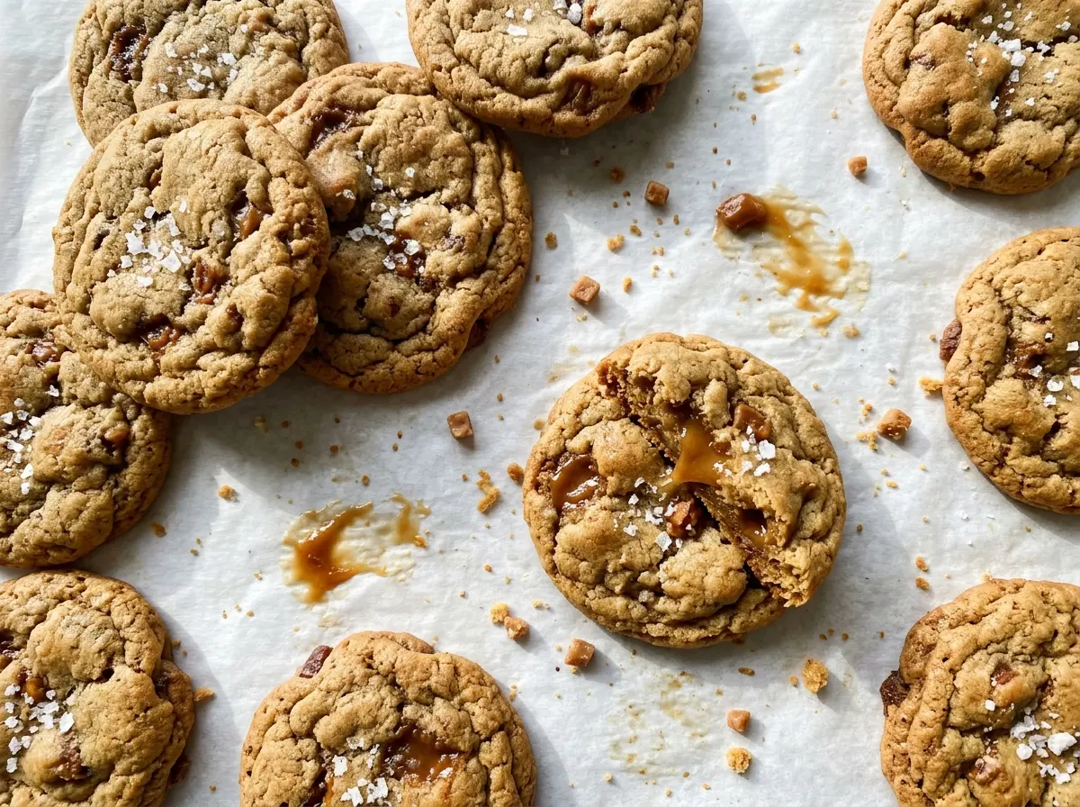 Salted Caramel Toffee Cookies golden chewy centers