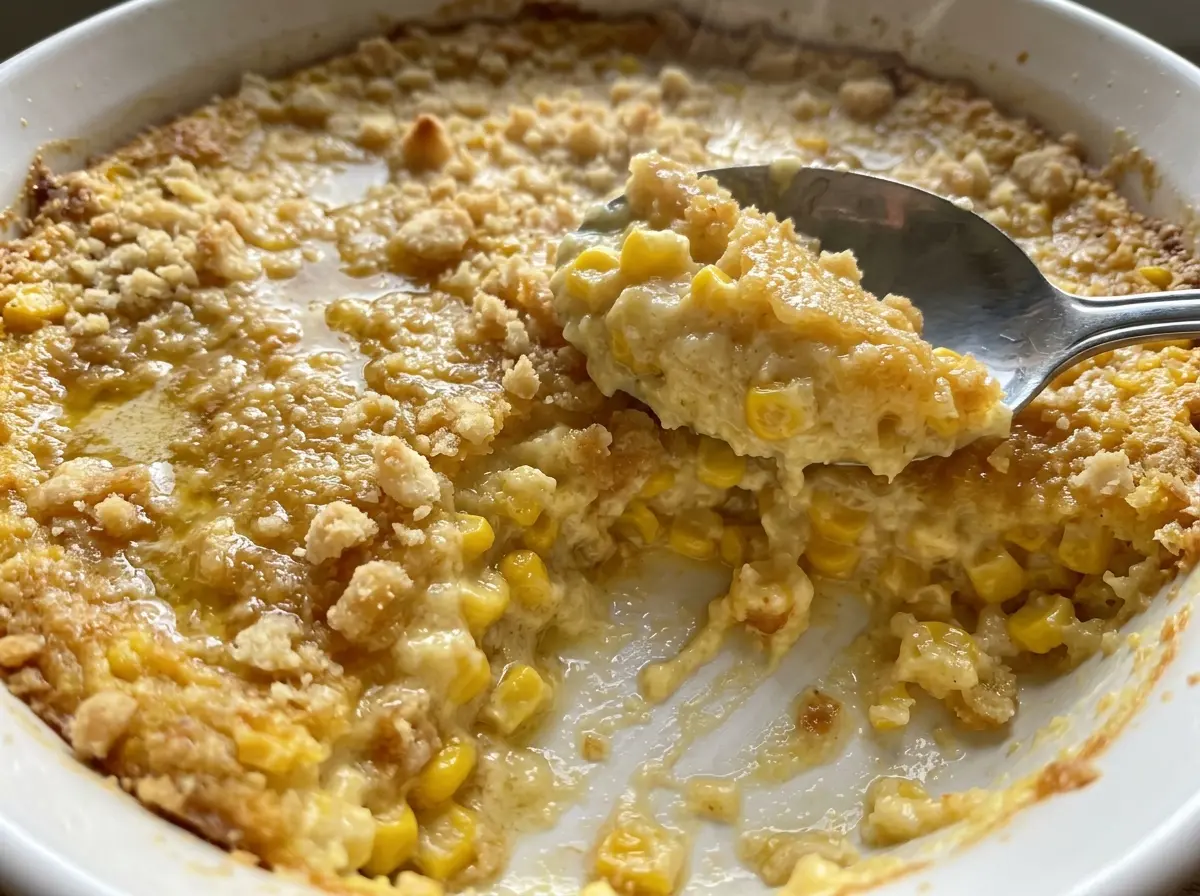 Scalloped Corn Casserole with golden cracker top