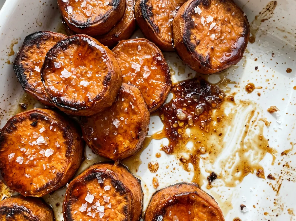 Sea Salt Honey Caramelized Sweet Potatoes, glossy browned tender cubes