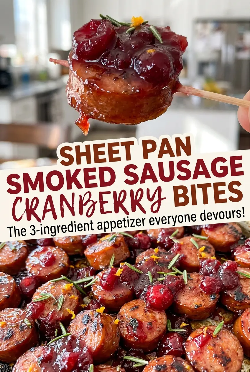 Sheet Pan Smoked Sausage Cranberry Bites sticky cranberry glaze