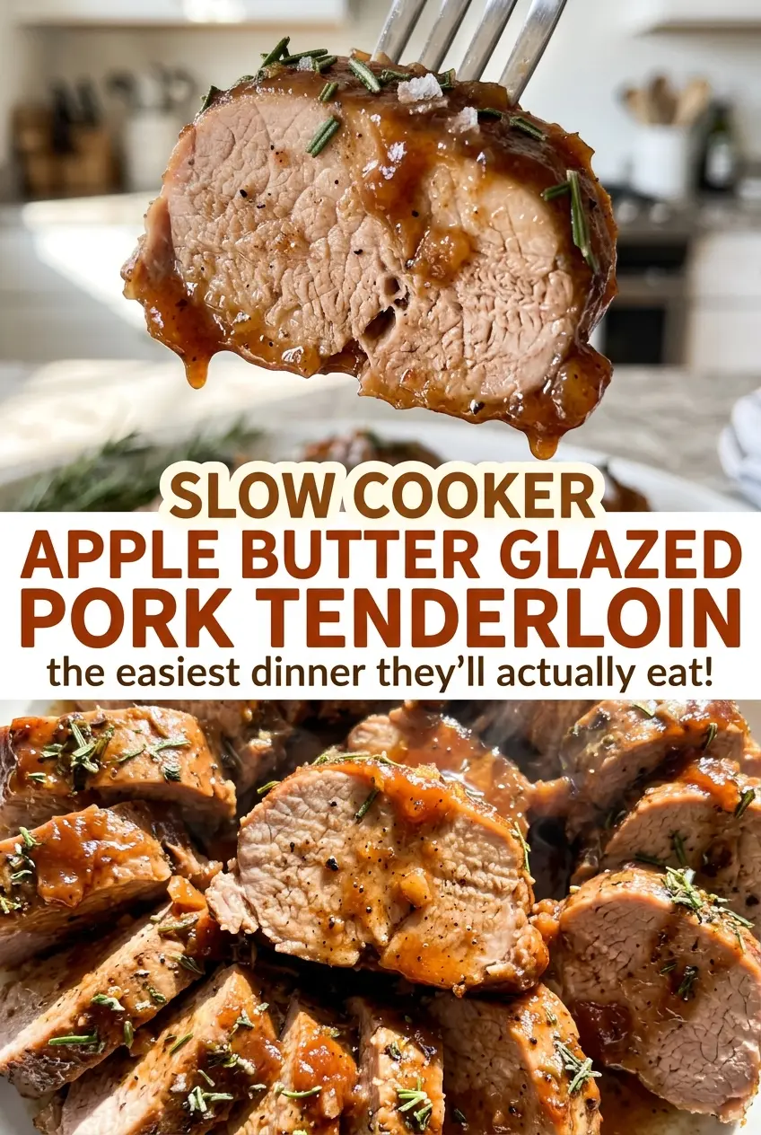 Slow Cooker Apple Butter Glazed Pork Tenderloin, tender and glazed