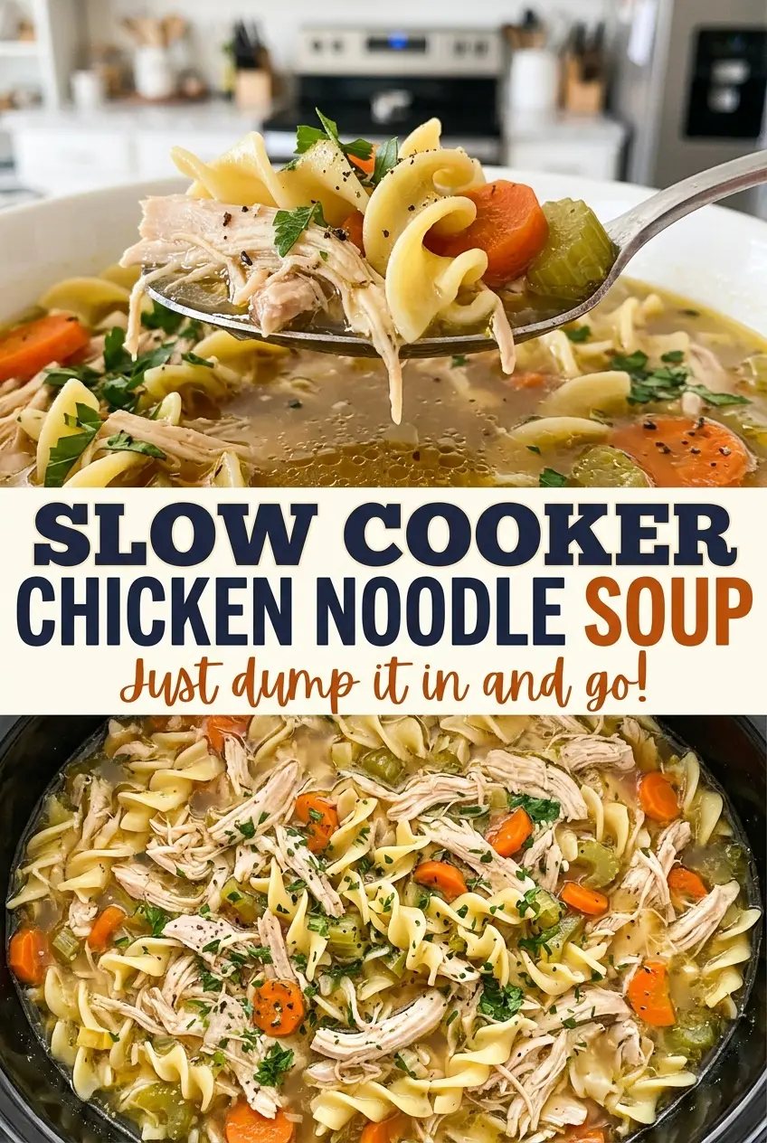 Slow Cooker Chicken Noodle Soup tender chicken noodles