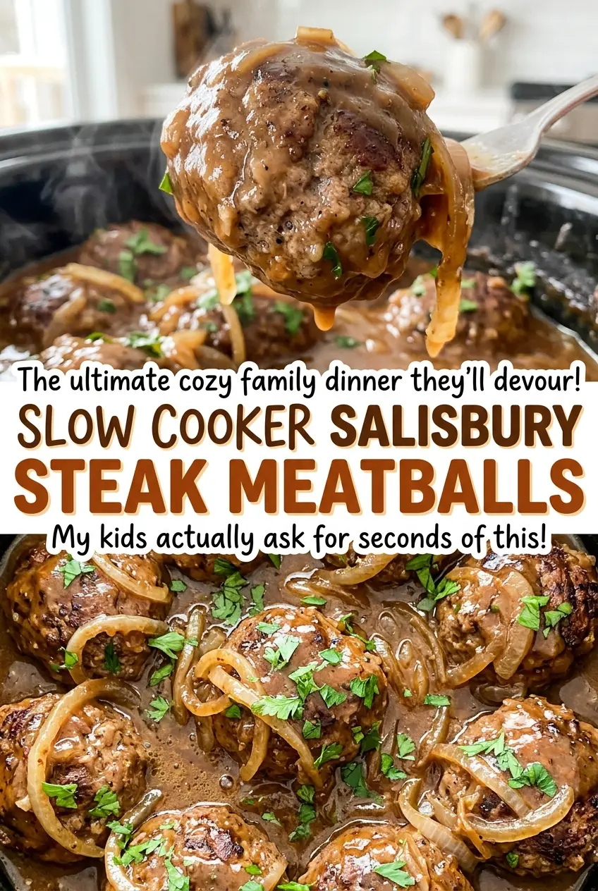 Slow Cooker Salisbury Steak Meatballs with tender savory gravy