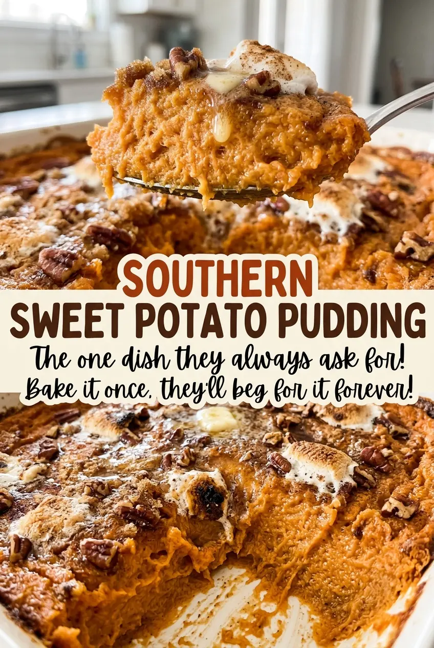Southern Sweet Potato Pudding, grated and golden