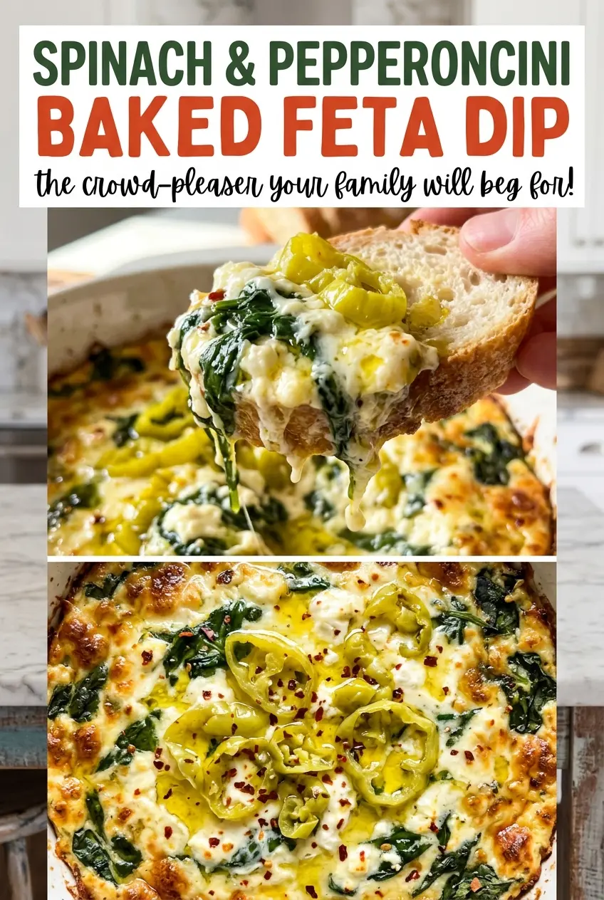 Spinach and Pepperoncini Baked Feta Dip creamy tangy bubbly