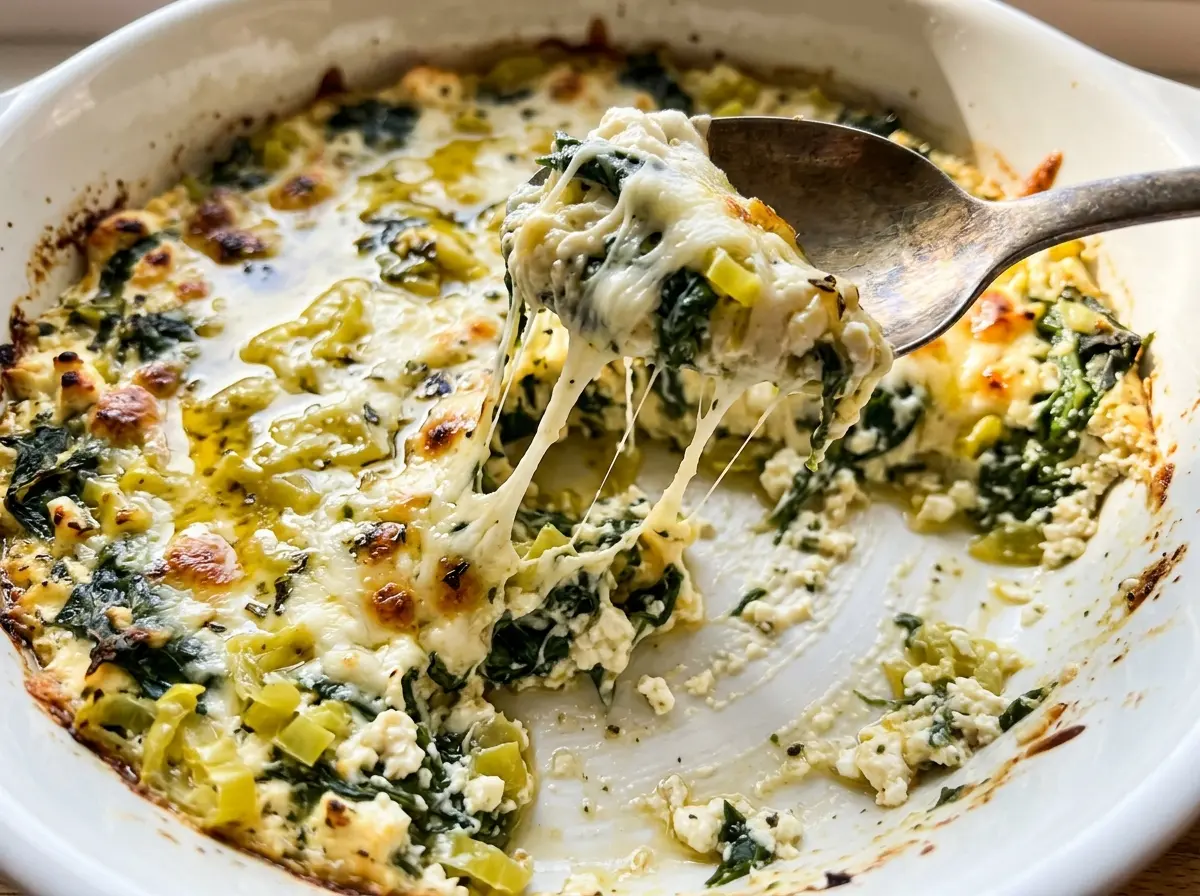 Spinach and Pepperoncini Baked Feta Dip creamy tangy bubbly