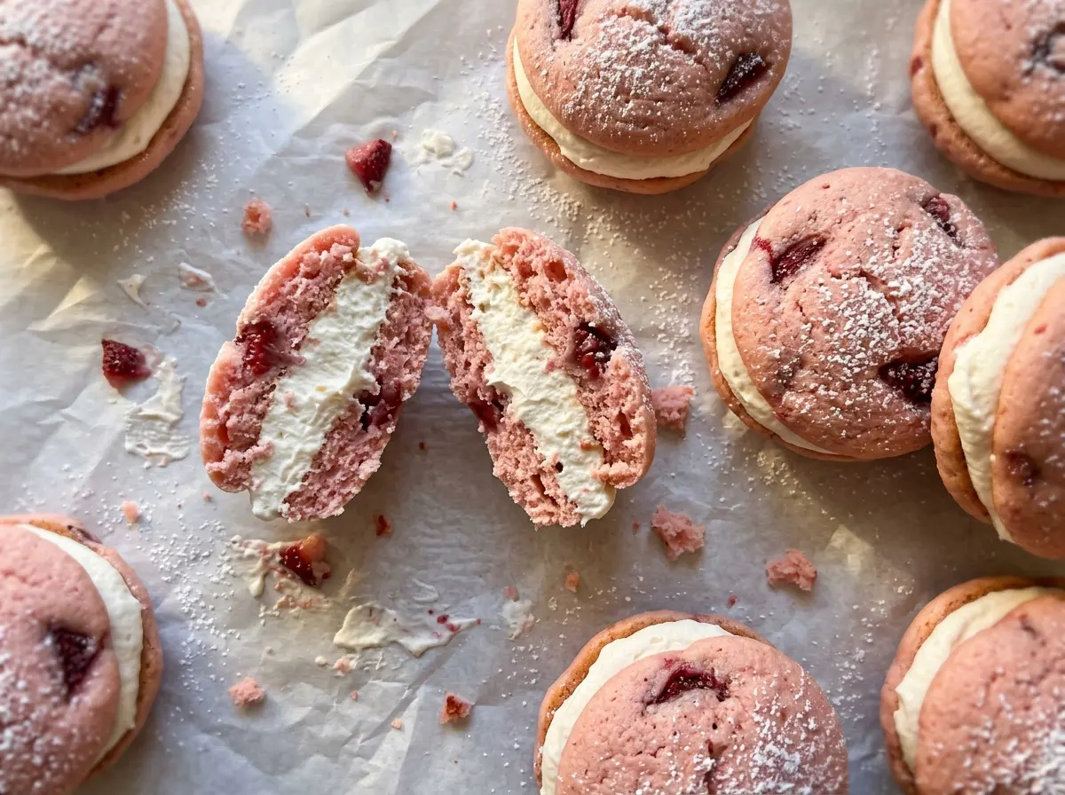 Strawberries and Cream Whoopie Pies soft pink cakes