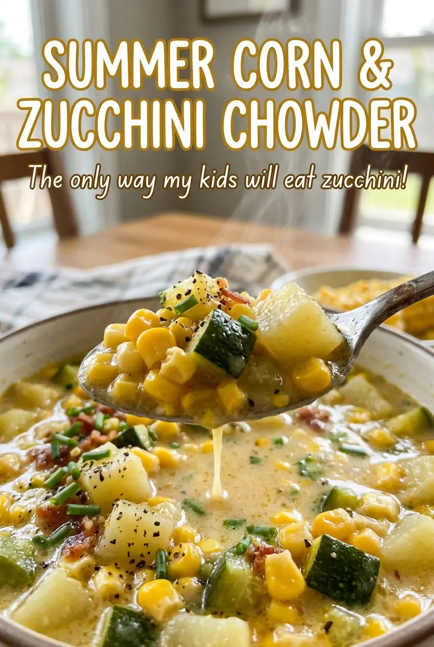 Summer corn and zucchini chowder, creamy and golden