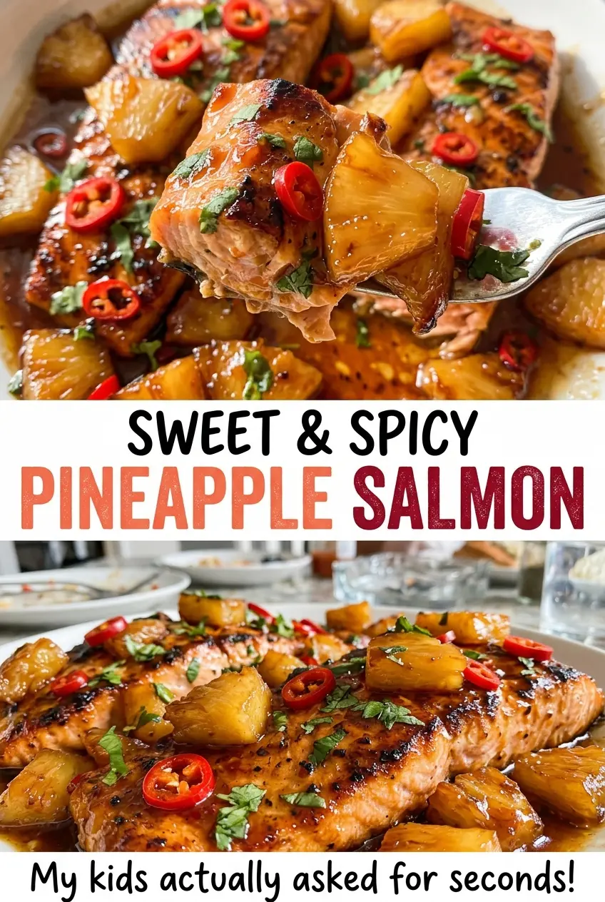 Sweet and Spicy Pineapple Salmon with golden pineapple chunks