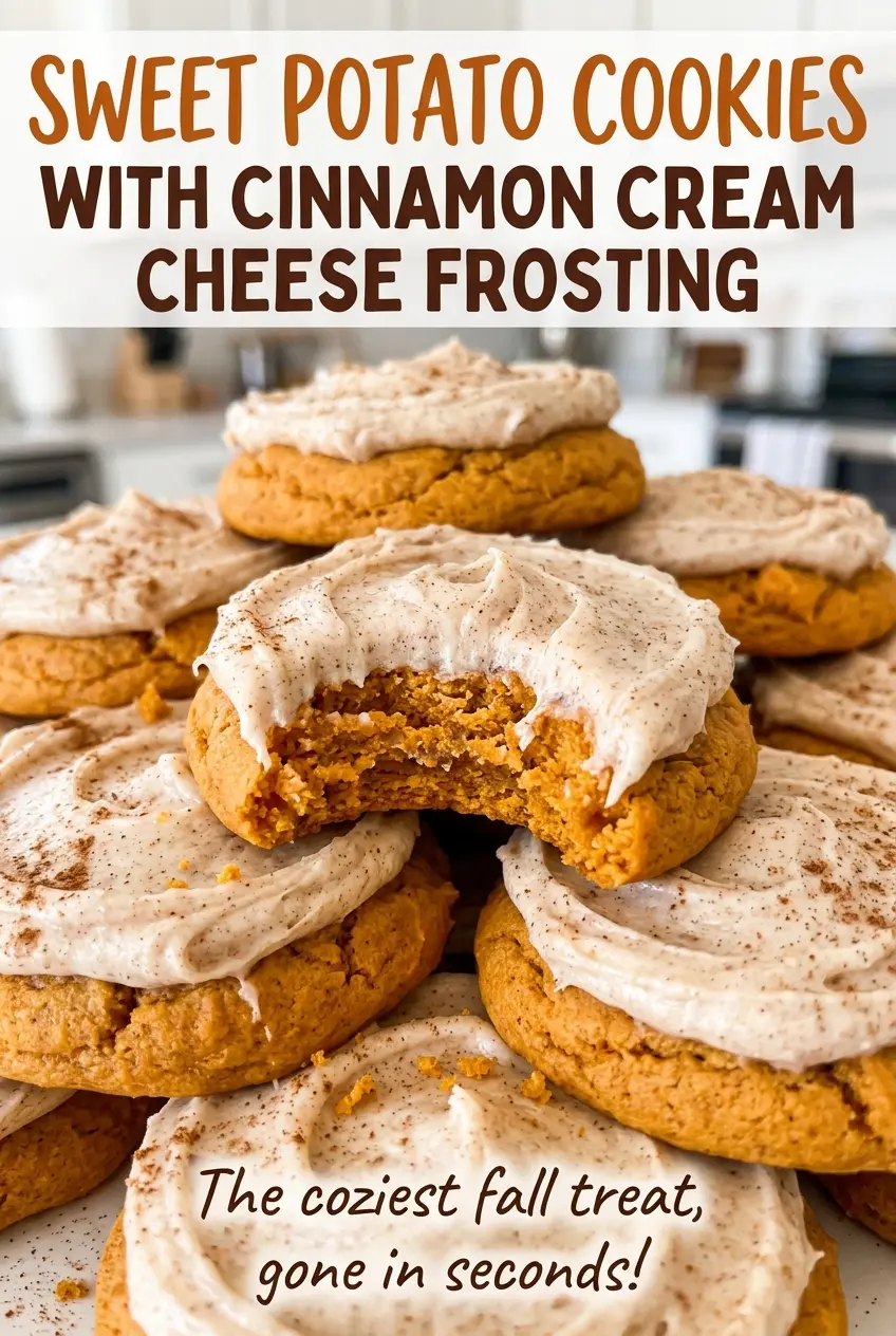 Sweet potato cookies with cinnamon cream cheese frosting, cinnamon tops