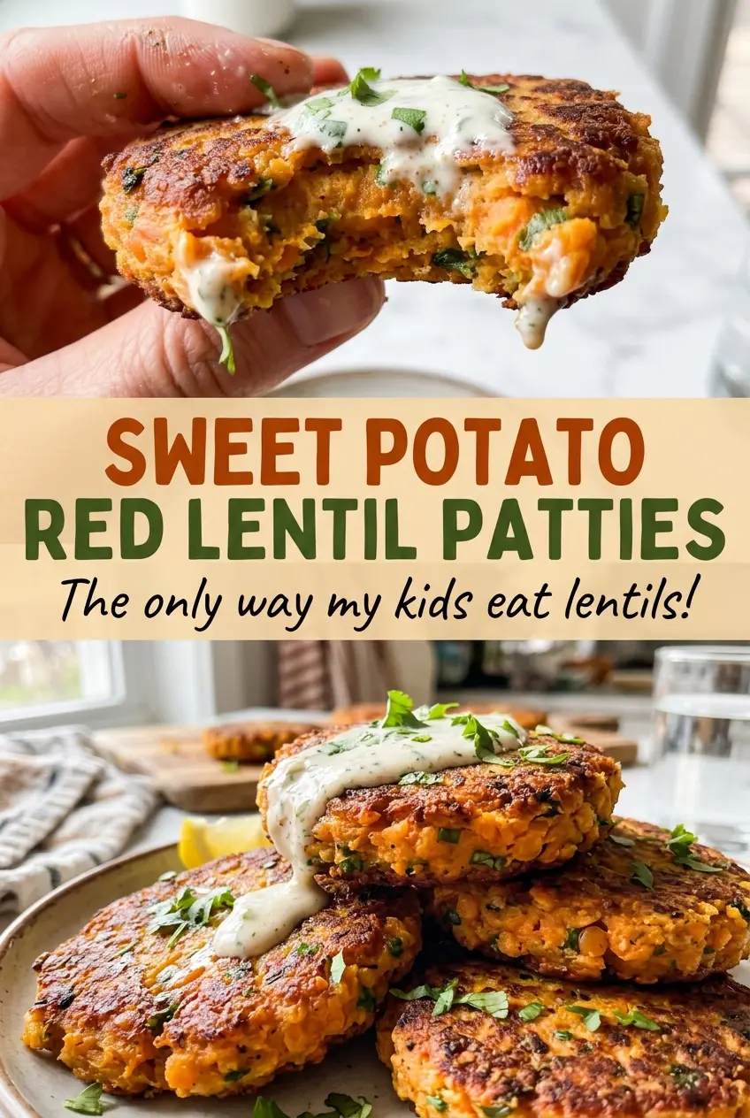 Sweet Potato Red Lentil Patties, savory and browned