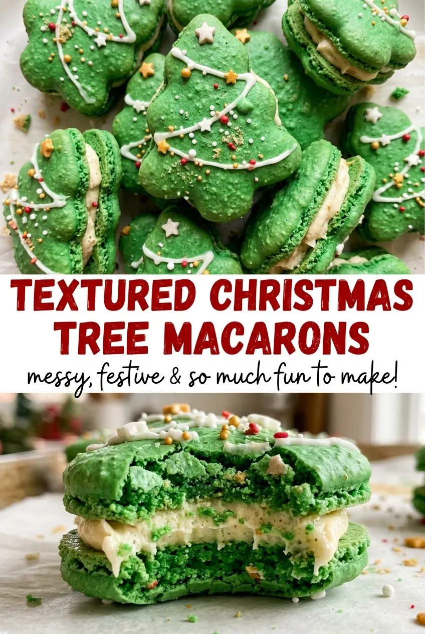 Textured Christmas Tree Macarons green ridged trees