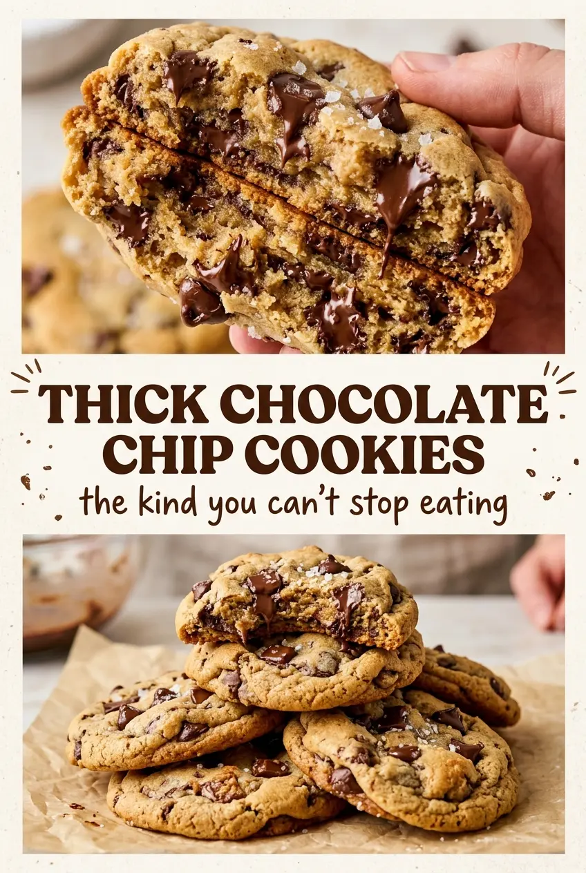 Thick Chocolate Chip Cookies with tender centers and chocolate chips