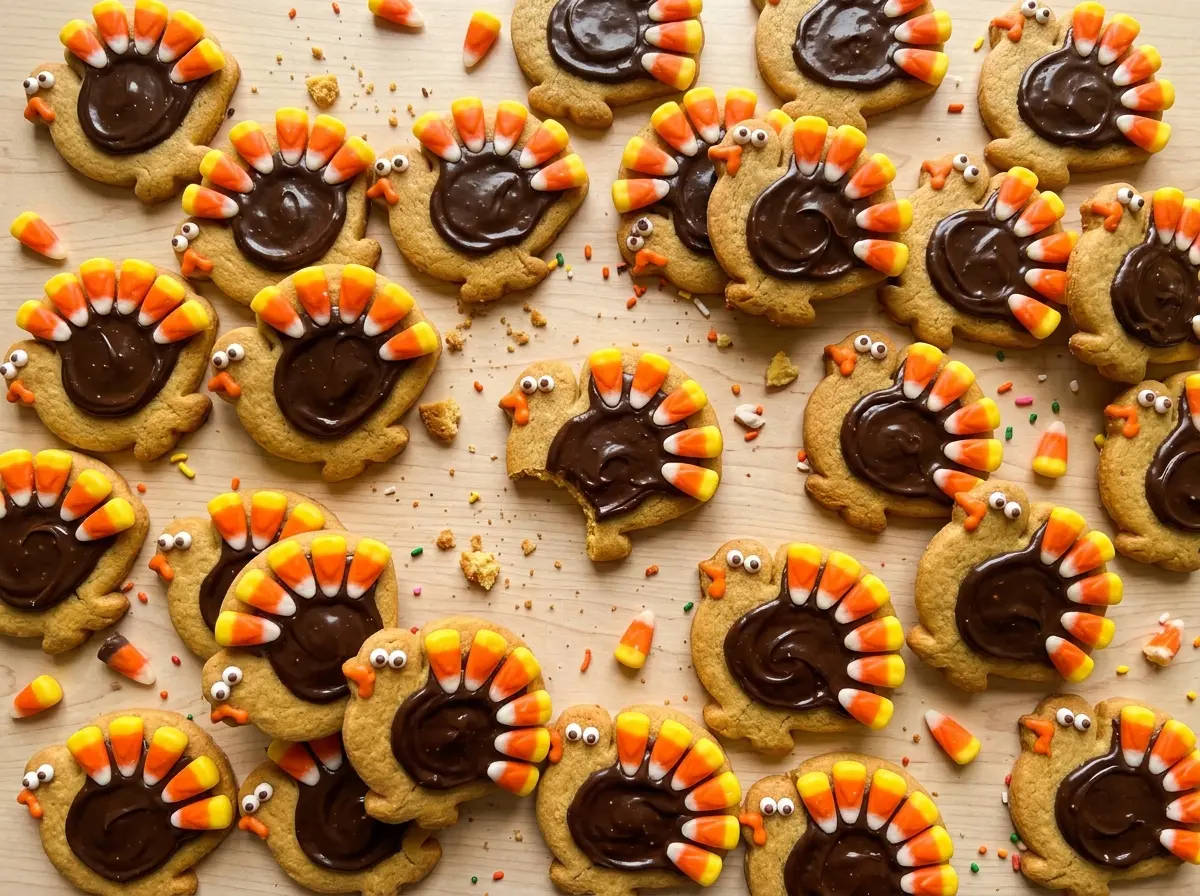 Turkey Cookie Treats candy corn feathers