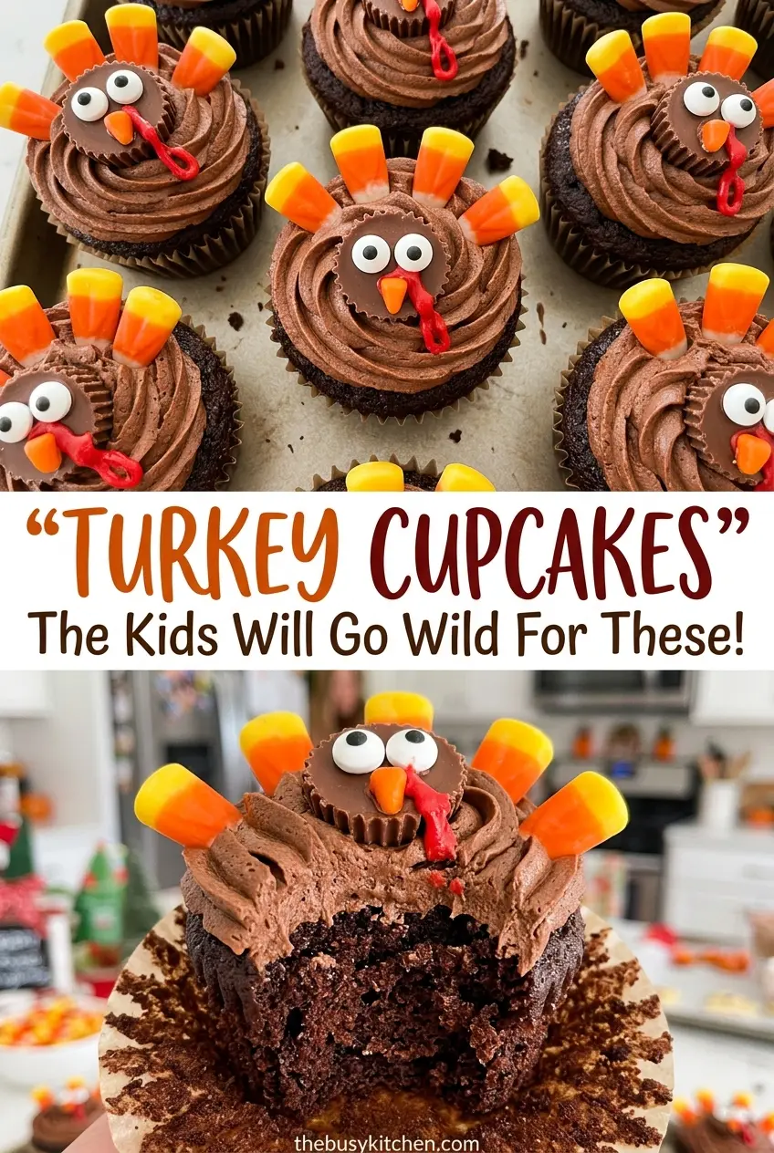 Turkey cupcakes frosted candy-corn feathers